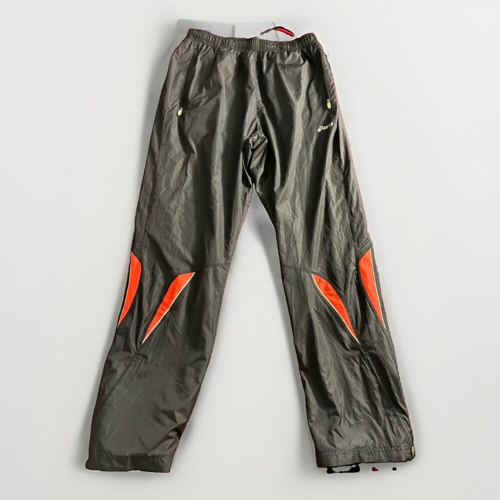 ASICS Men's Track Pants Black/Orange Colorblock M Drawstring Pockets Y2K retro